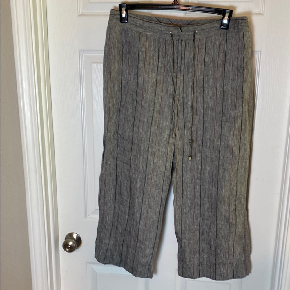 Peck & Peck Weekend Linen Pants with Red Accents Crop
